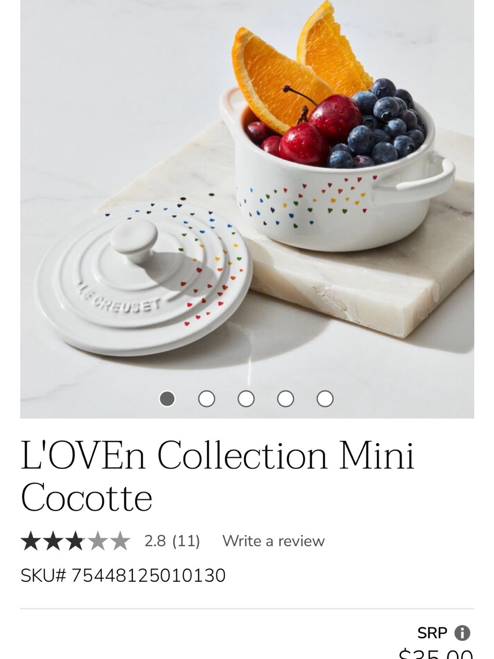 Le Creuset White Mini Cocotte with Multicolor Heart Pattern